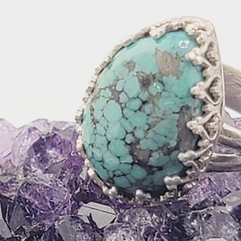 TURQUOISE BOHEMIAN HANDMADE RING IN .925 STERLING SILVER METAL SIZE 5.5 - Picture 6 of 6